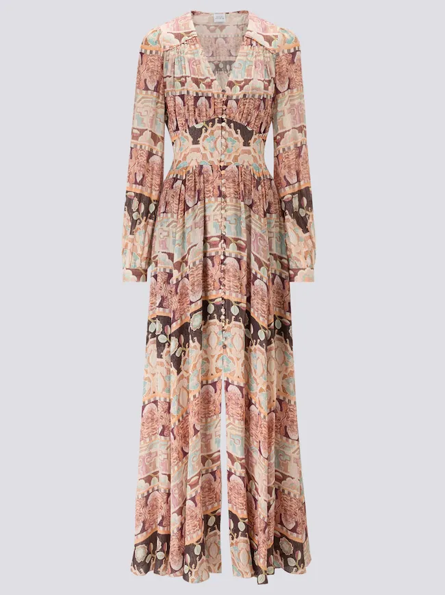 Lotus Tiger Printed Silk Lurex Maxi Dress