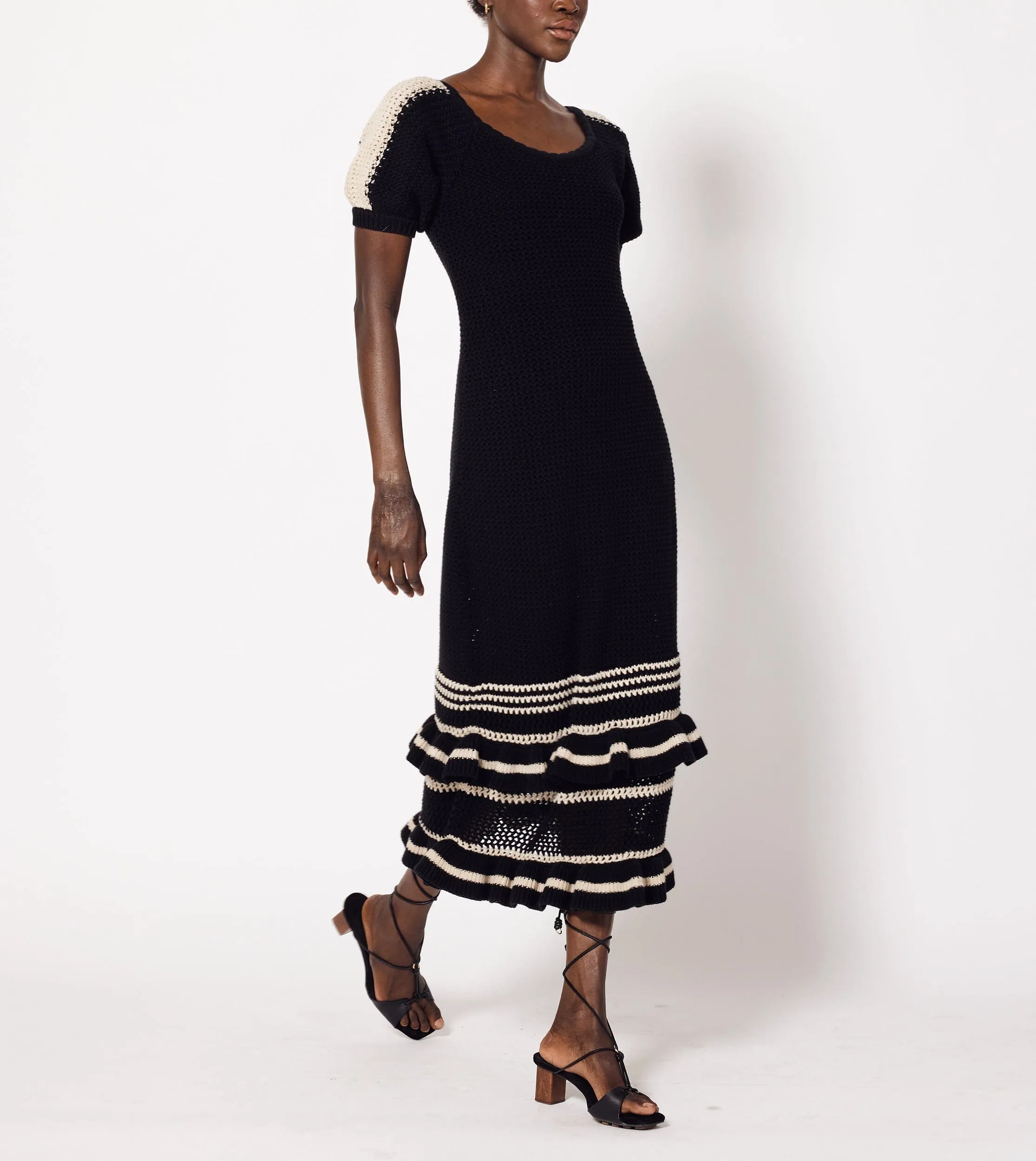 Louisa Crochet Midi Dress | Black / Ivory