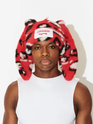 LOVERBOY BY CHARLES JEFFREY FLUFFY CHUNKY RABBIT BEANIE LEOPARD RED