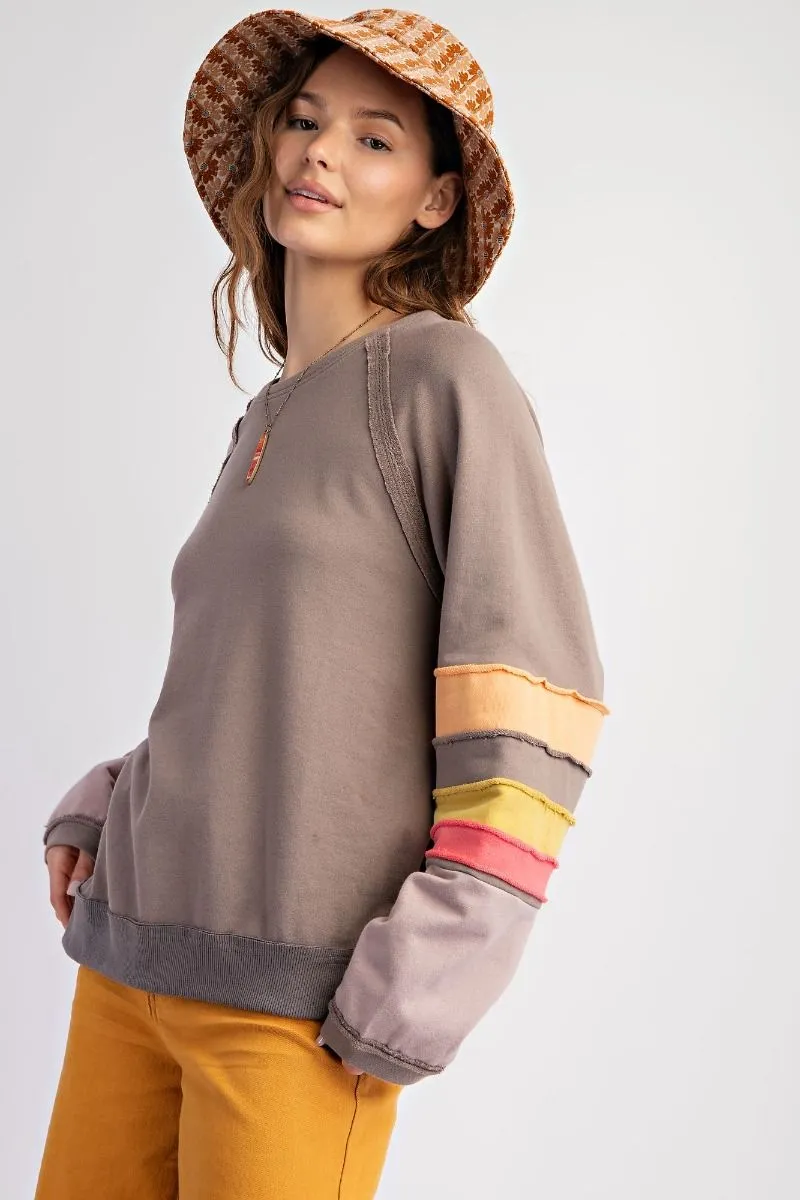 Lyla Color Block Pullover - Mocha