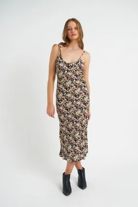 Margaux Jade Floral Slip Dress - Black