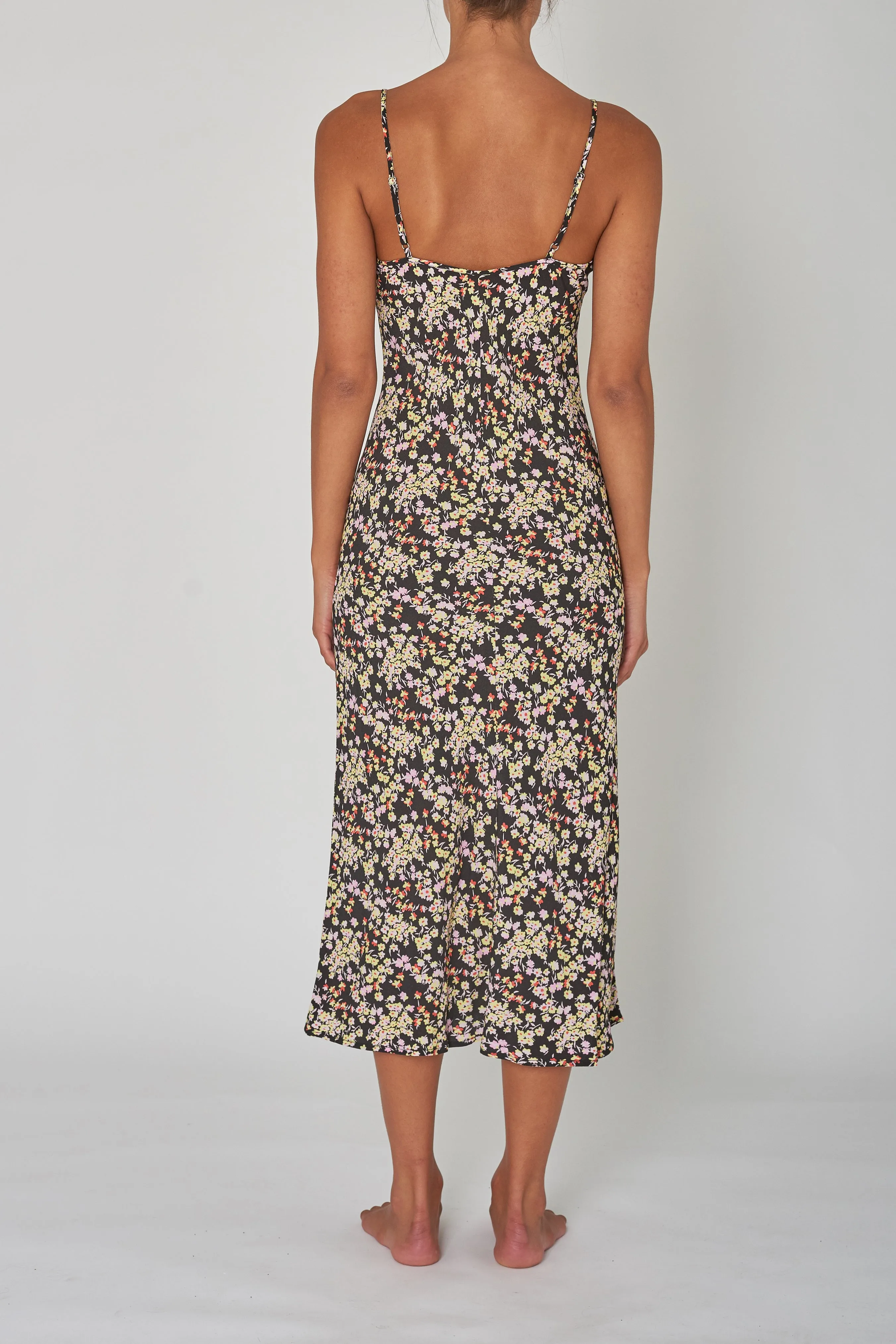 Margaux Jade Floral Slip Dress - Black