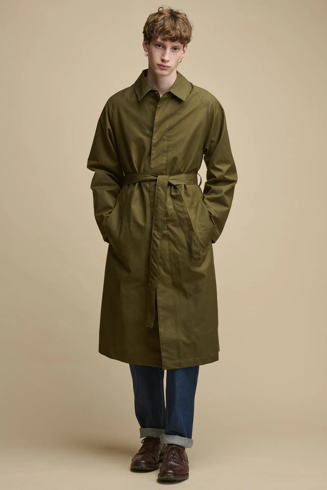 Men's Frank Belted Raglan Raincoat - Olive