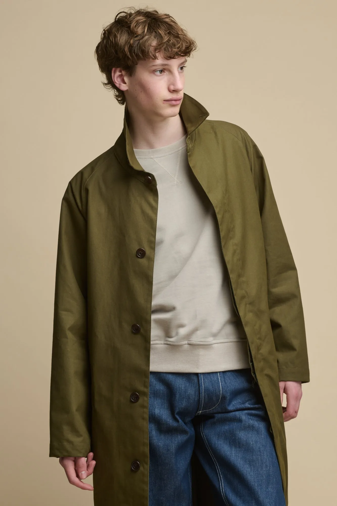 Men's Frank Belted Raglan Raincoat - Olive