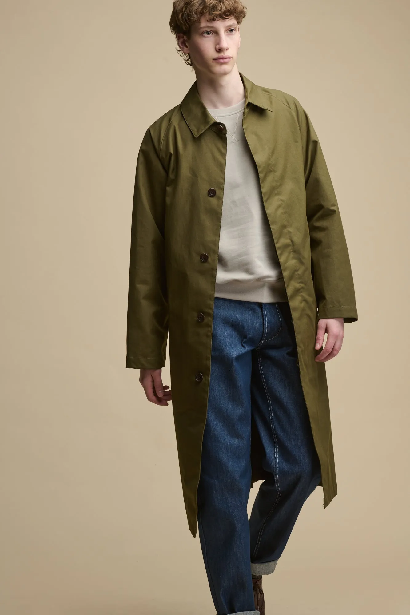 Men's Frank Belted Raglan Raincoat - Olive