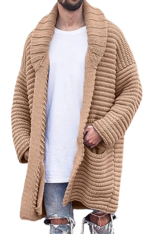 Men's Mid-Length Large Lapel Long Sleeve Knitted Cardigan