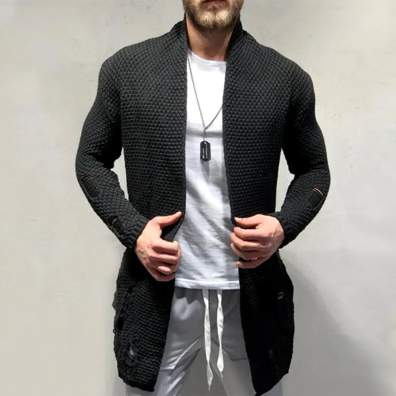 Men's Mid-Length Patch Knitted Cardigan