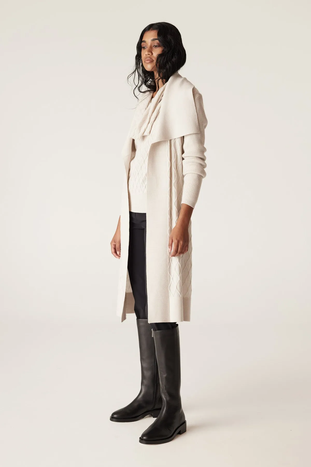 Merino Long Wrap Cardigan - Antique White