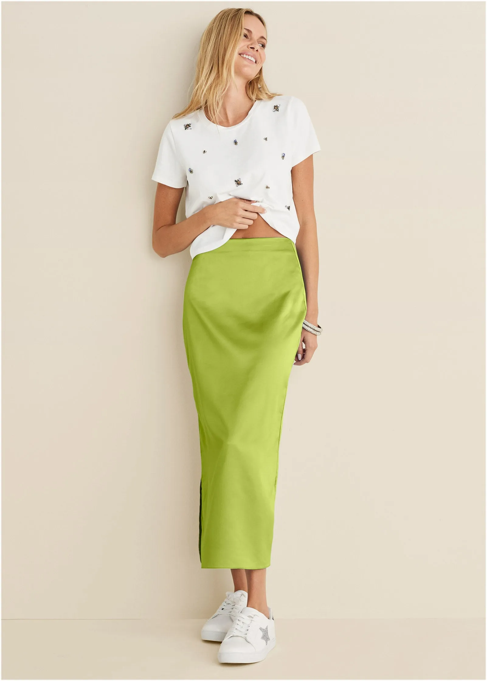 Midi Slip Skirt - Lime