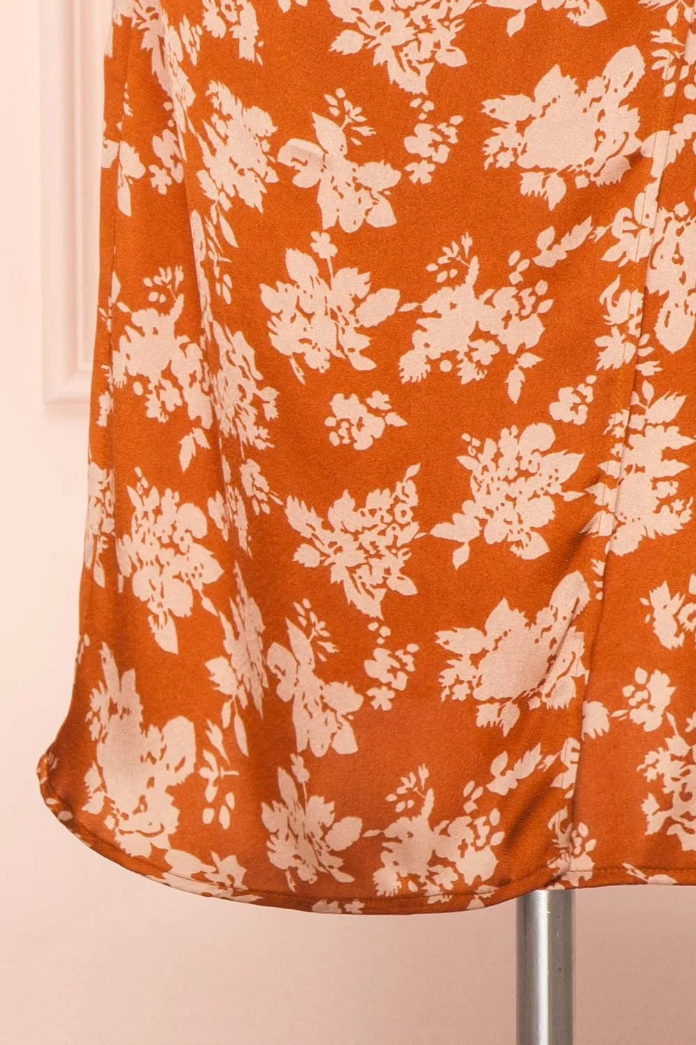 Mimallone Rust | Cowl Neck Floral Midi Dress