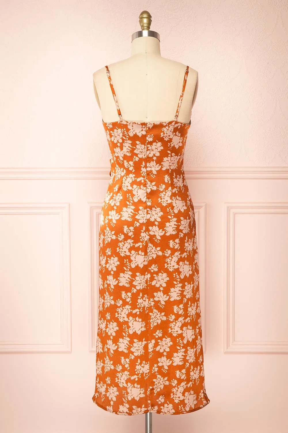 Mimallone Rust | Cowl Neck Floral Midi Dress