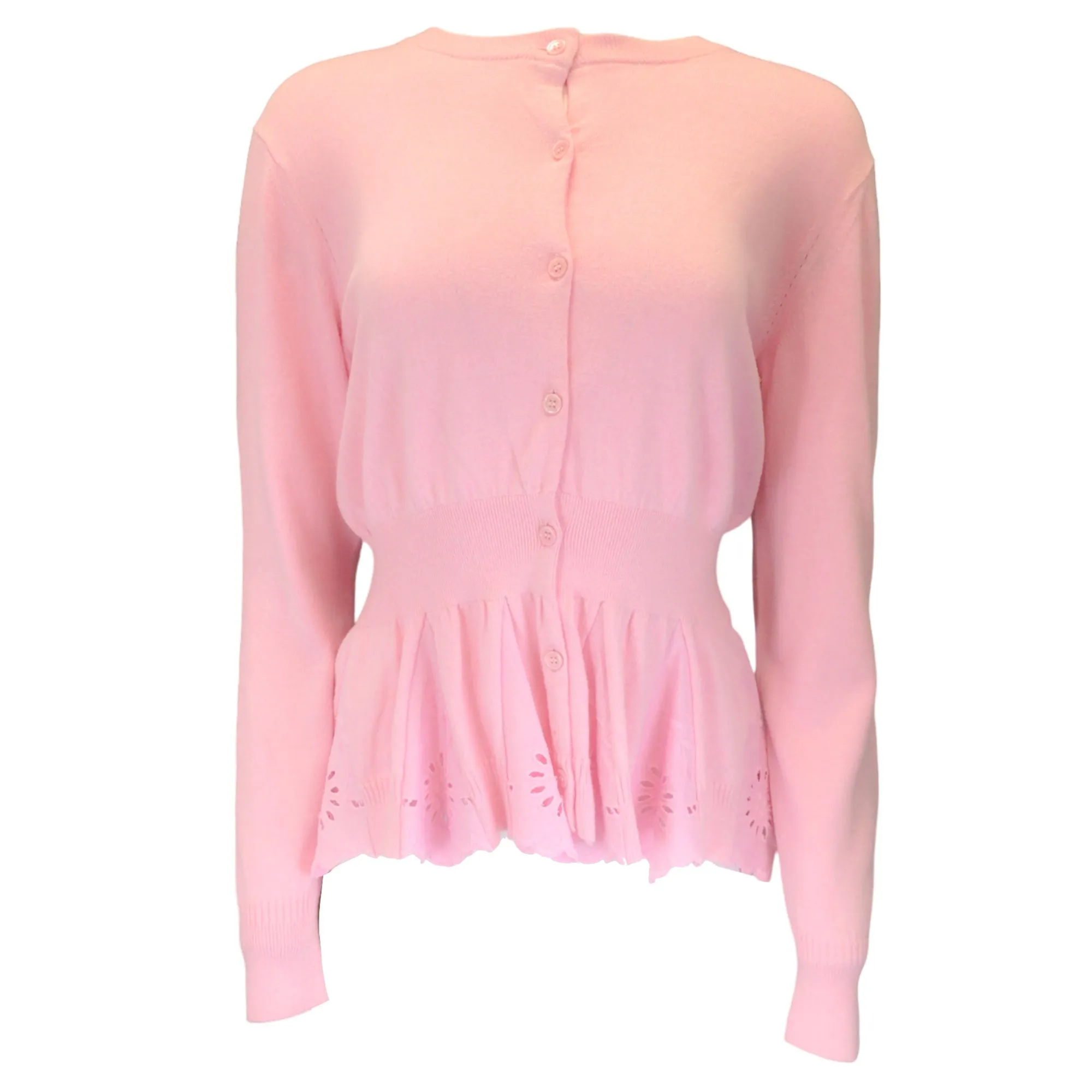 Muveil Pink Long Sleeved Eyelet Hem Knit Cardigan Sweater