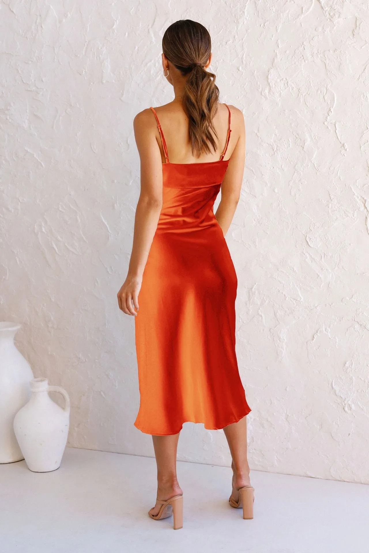 Nessa Asymmetrical Midi Slip Dress - Orange