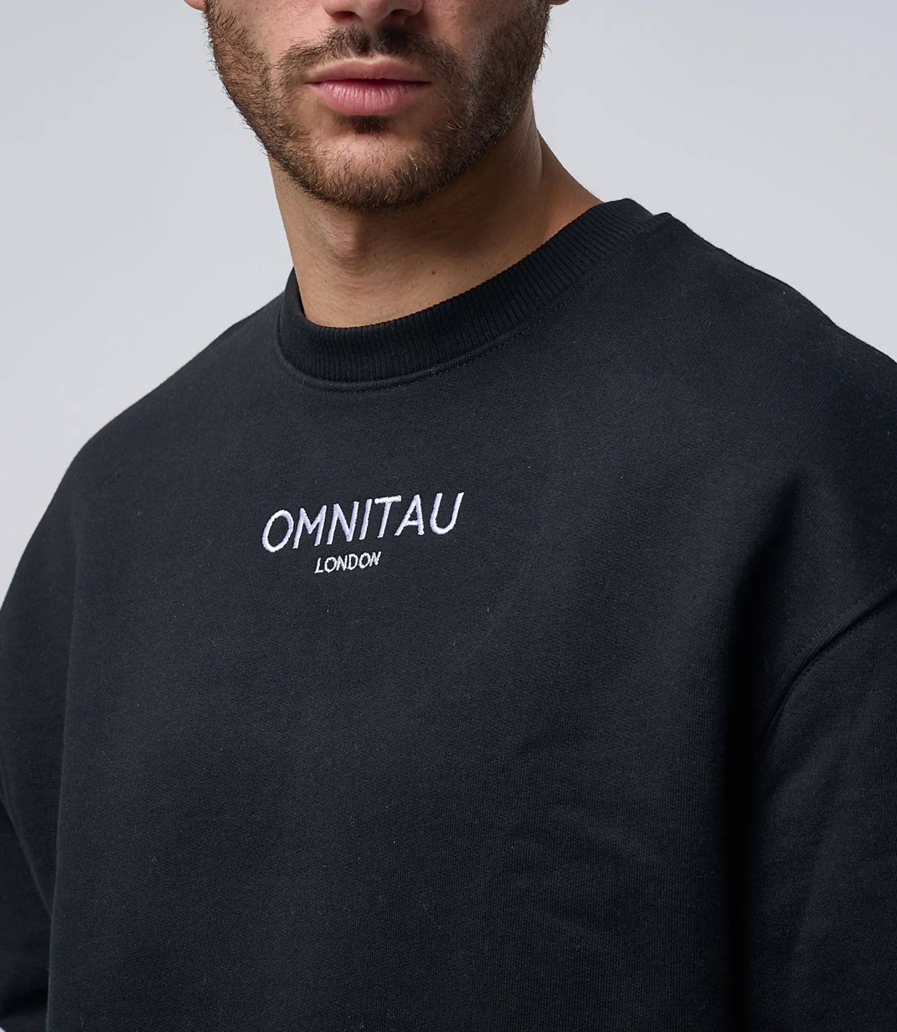 Omnitau Men's Oversized Organic Cotton Crew Neck Sweatshirt - Black