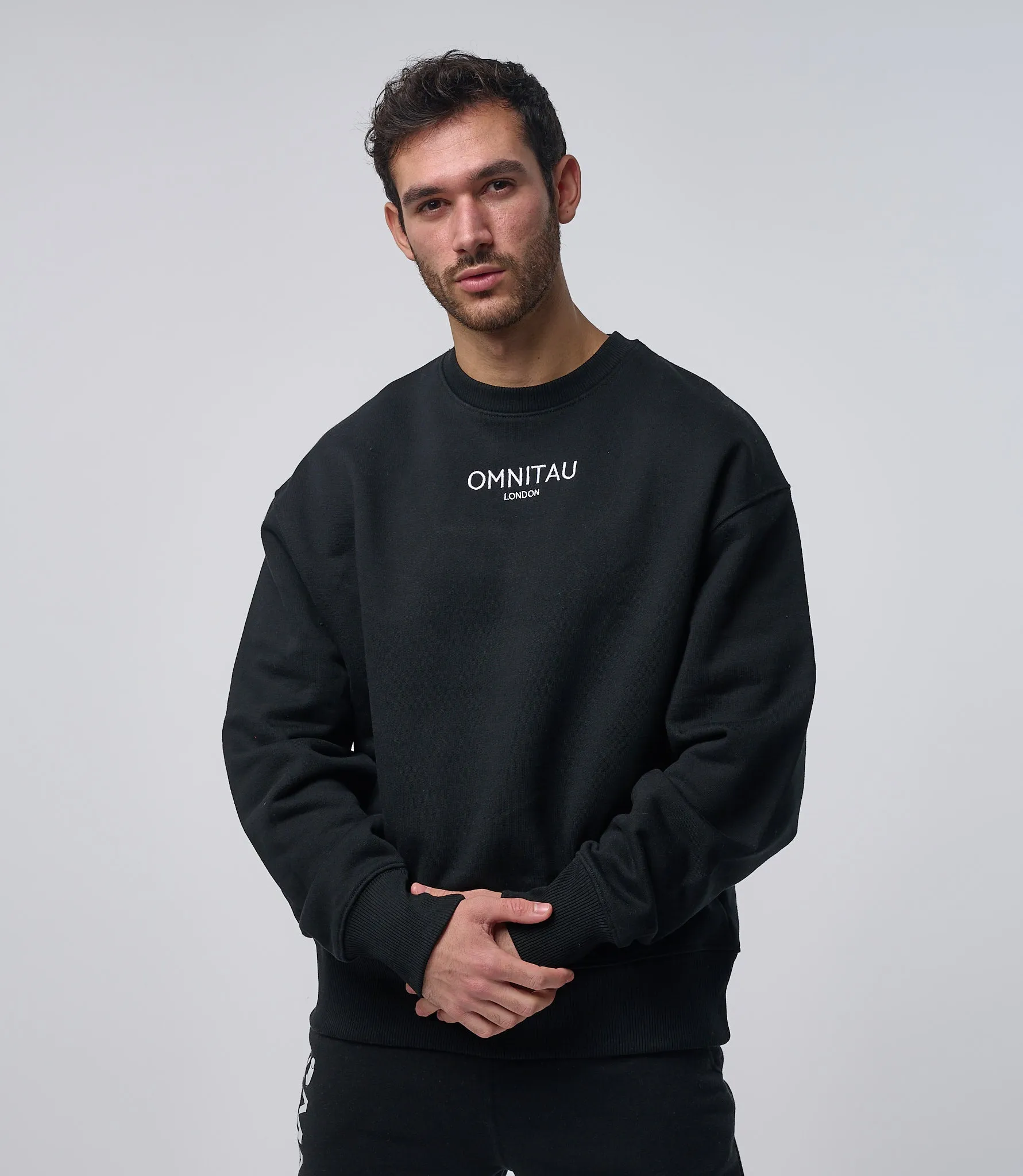 Omnitau Men's Oversized Organic Cotton Crew Neck Sweatshirt - Black