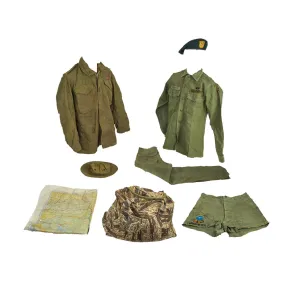 Original U.S. Vietnam War Named 1st Special Forces Group (Airborne) Uniform Grouping With Green Beret and Cambodia Escape and Evasion Map