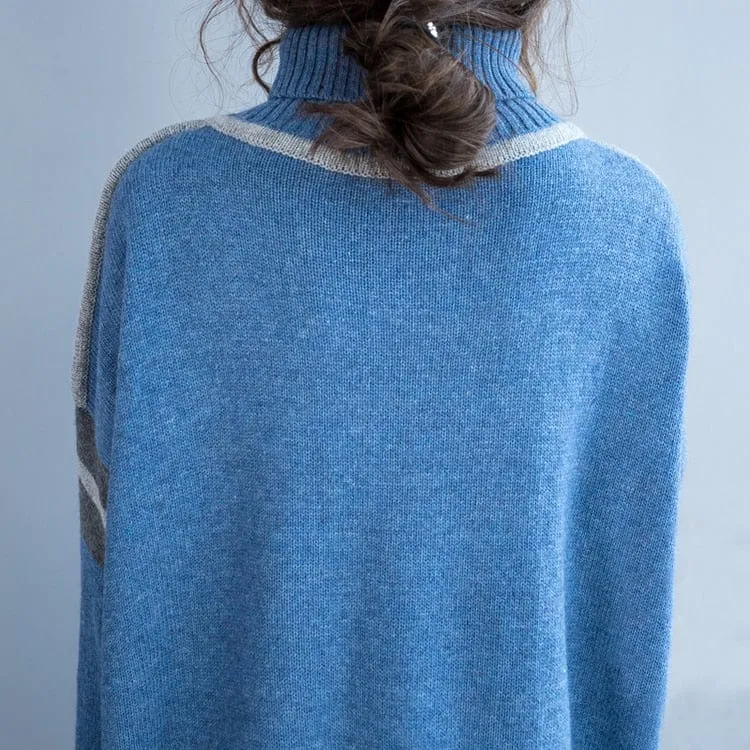 Oversized Blue Turtleneck Sweater Dress