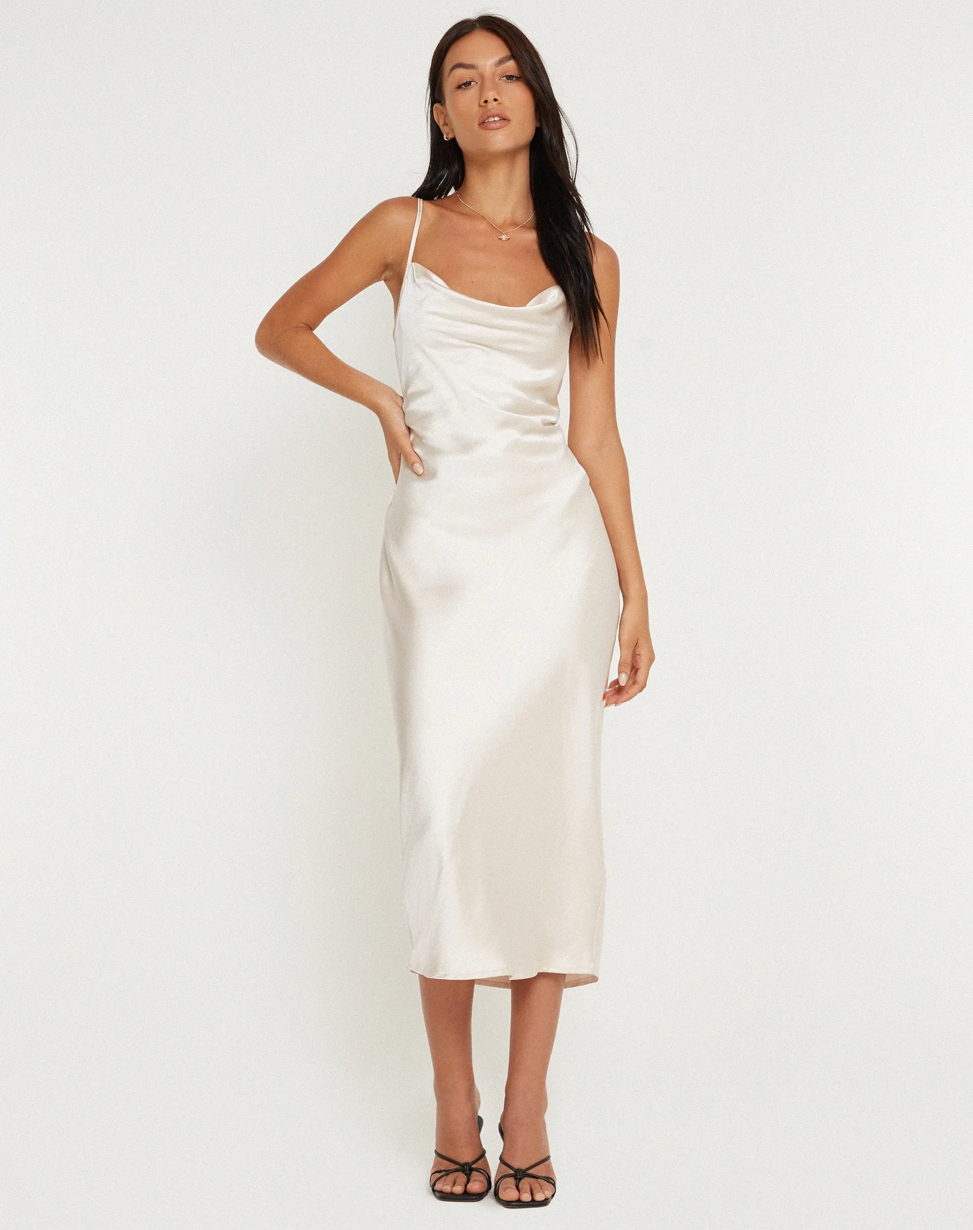 Palasha Midi Dress in Satin Ivory