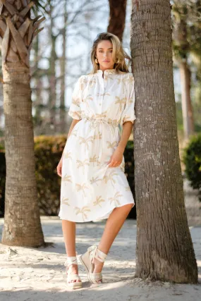 Palm Paradise Ivory Embroidered Midi Dress