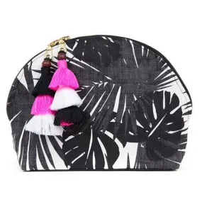 Palm Print Clutch, fuchsia tassel