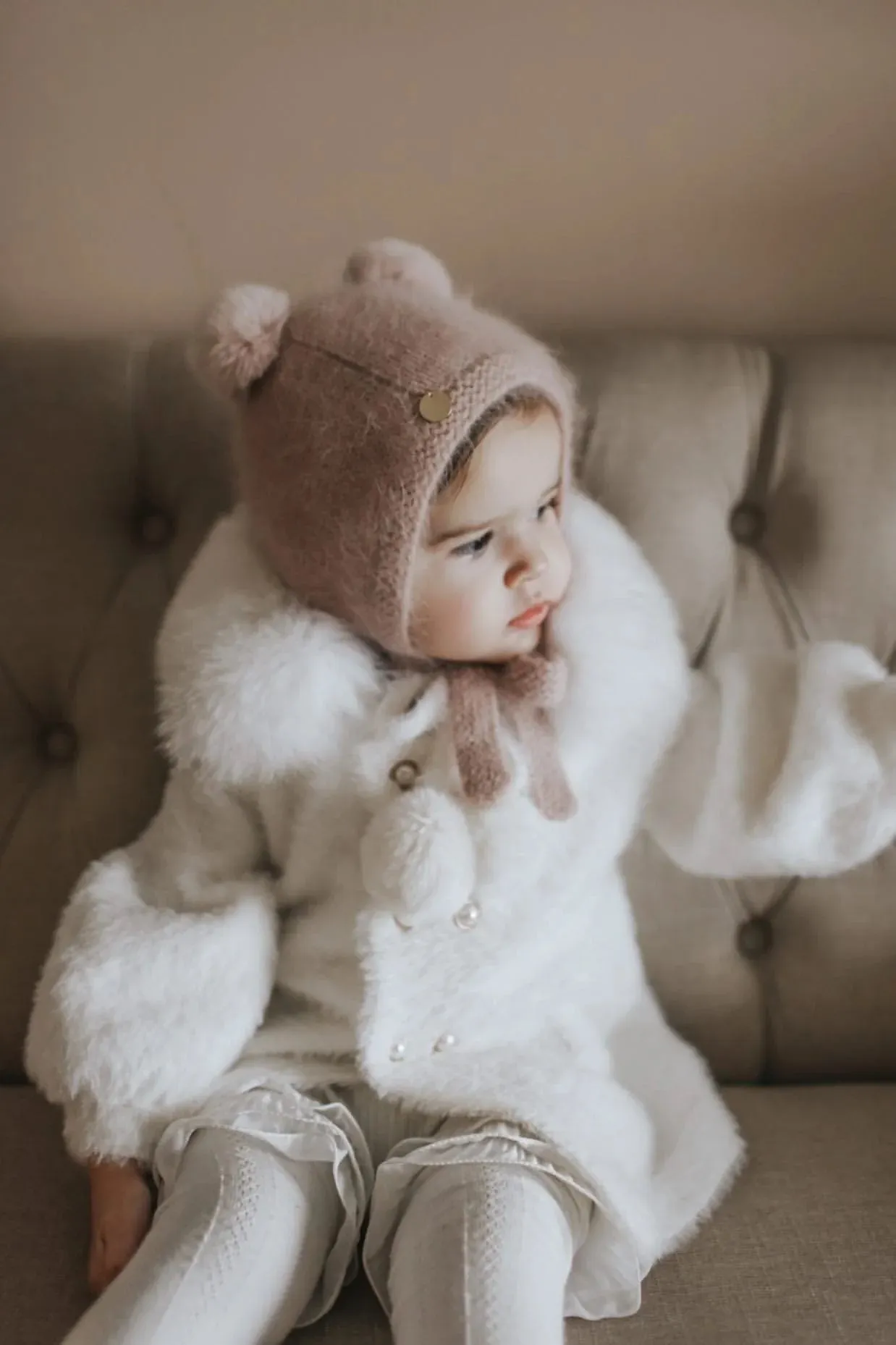 Petite Maison Kids Dusty Pink Cashmere Teddy Hat