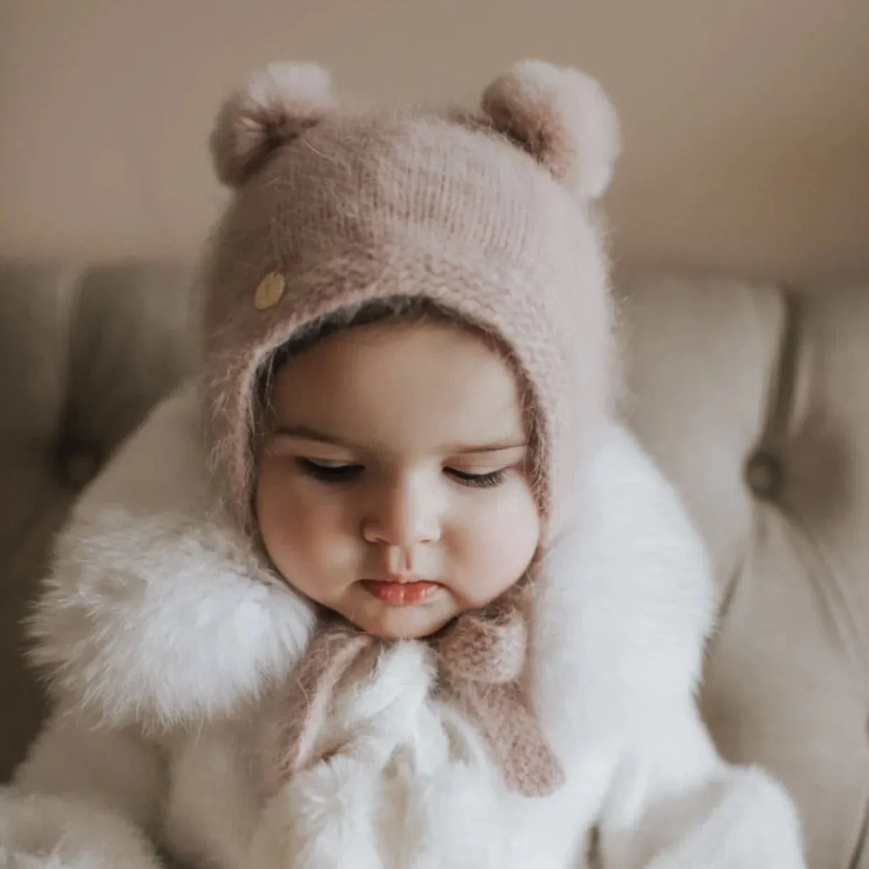 Petite Maison Kids Dusty Pink Cashmere Teddy Hat