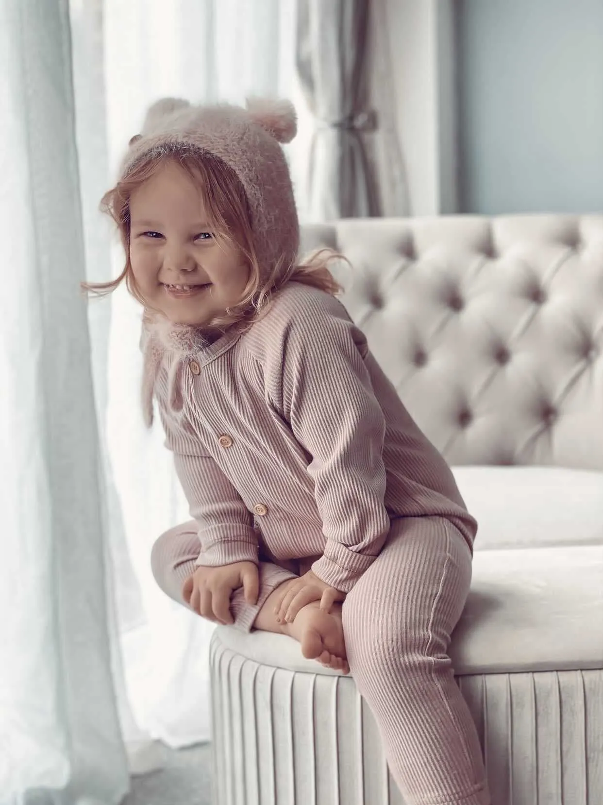 Petite Maison Kids Dusty Pink Cashmere Teddy Hat