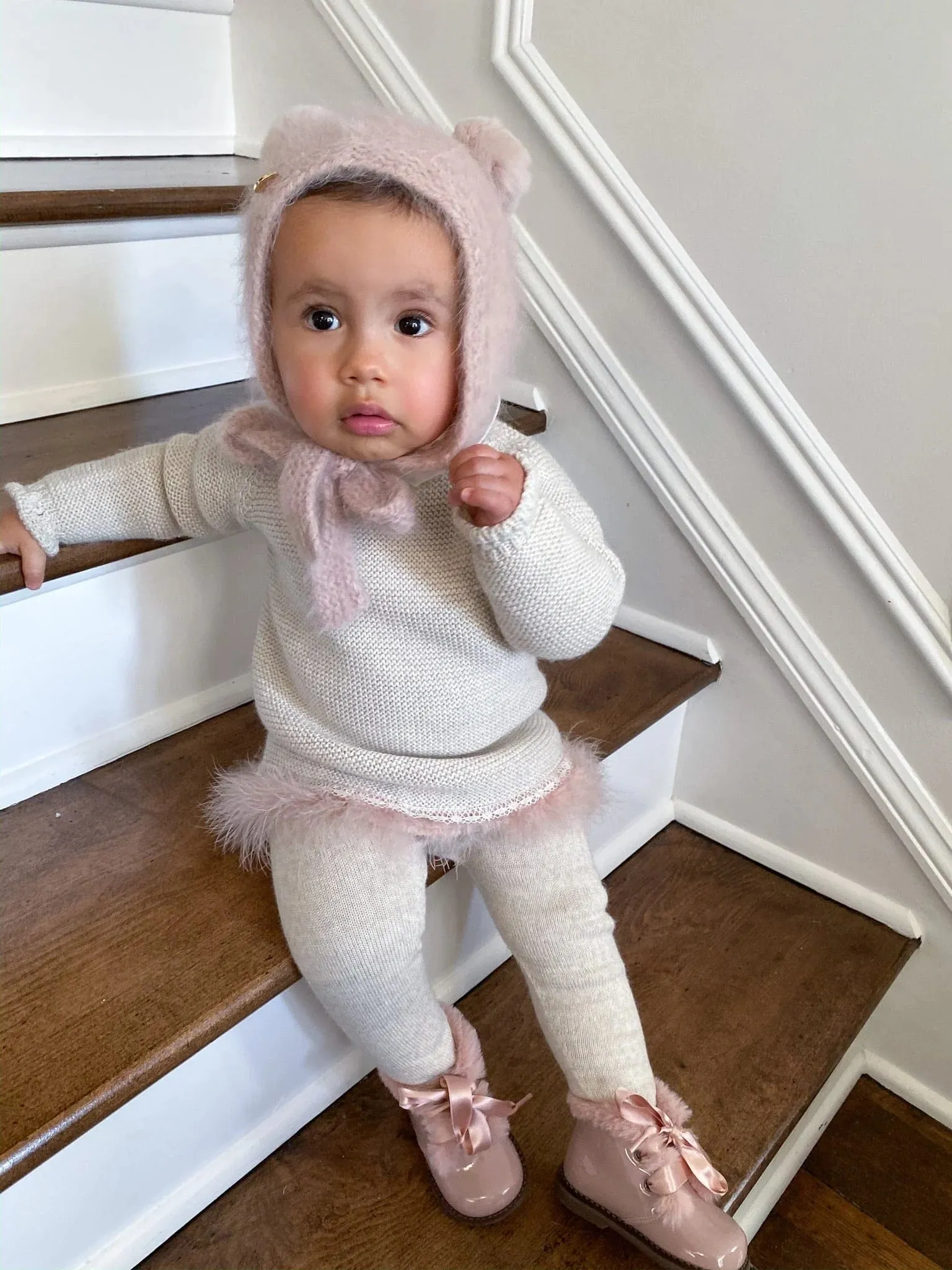 Petite Maison Kids Dusty Pink Cashmere Teddy Hat