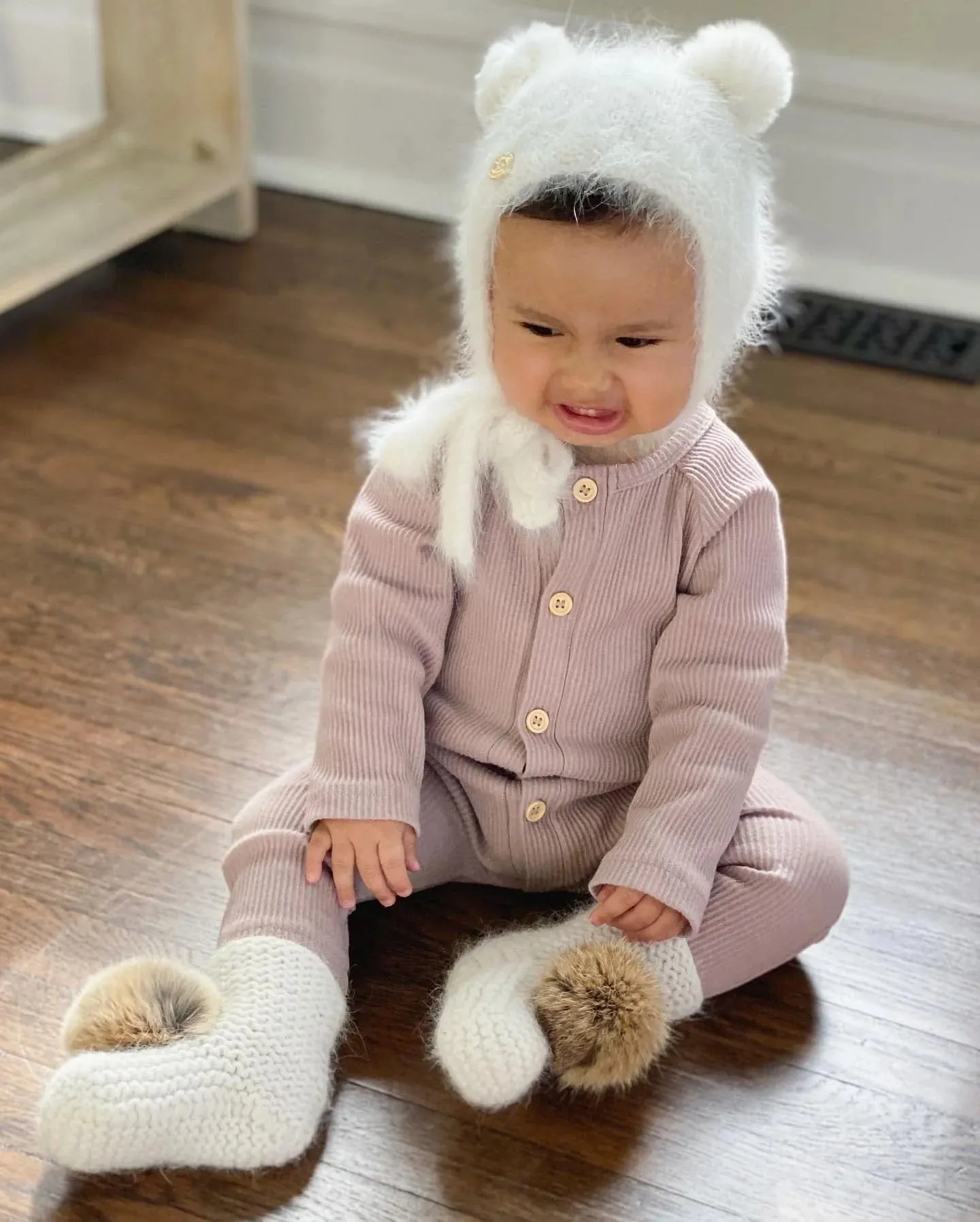 Petite Maison Kids White Cashmere Teddy Hat