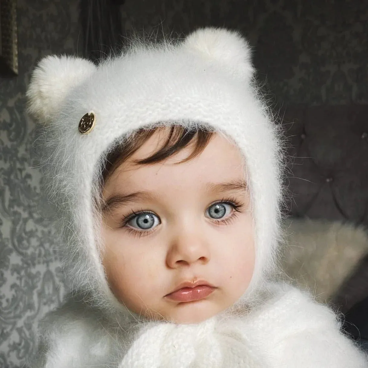 Petite Maison Kids White Cashmere Teddy Hat