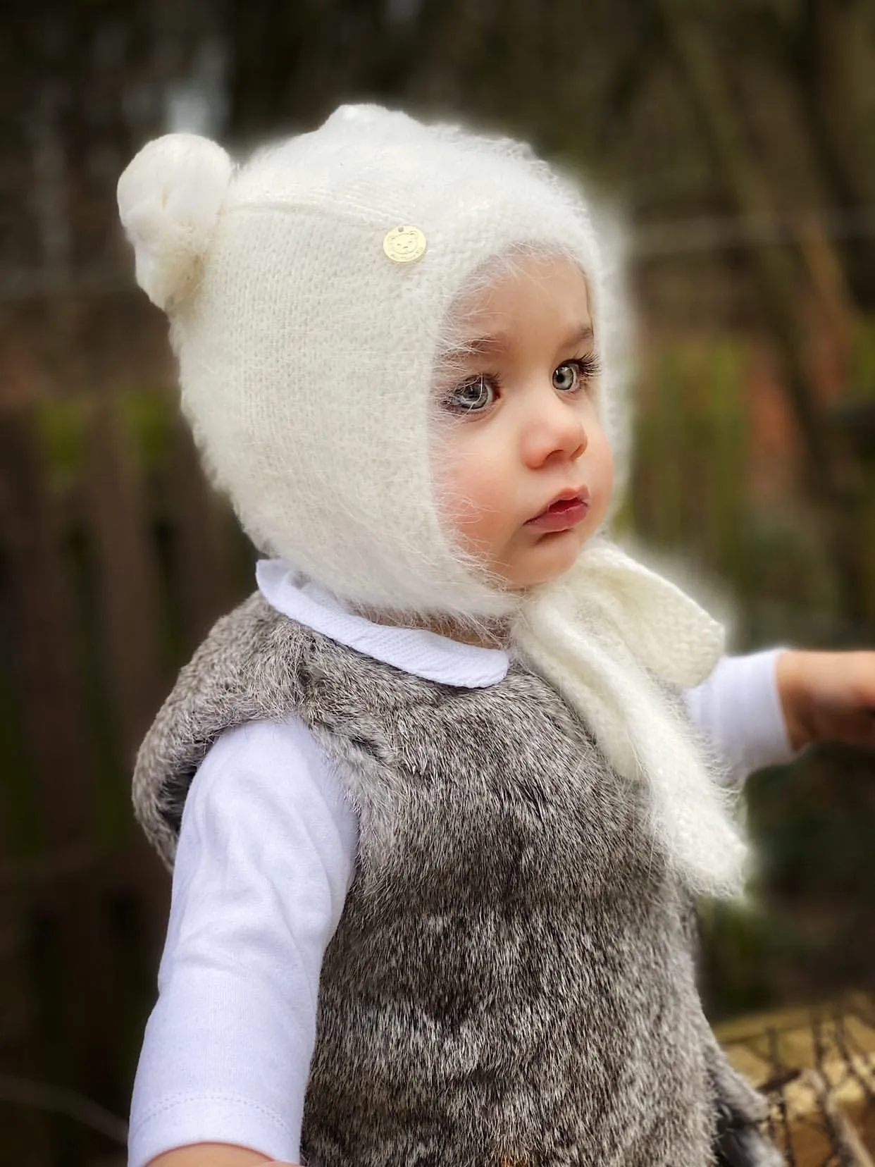 Petite Maison Kids White Cashmere Teddy Hat