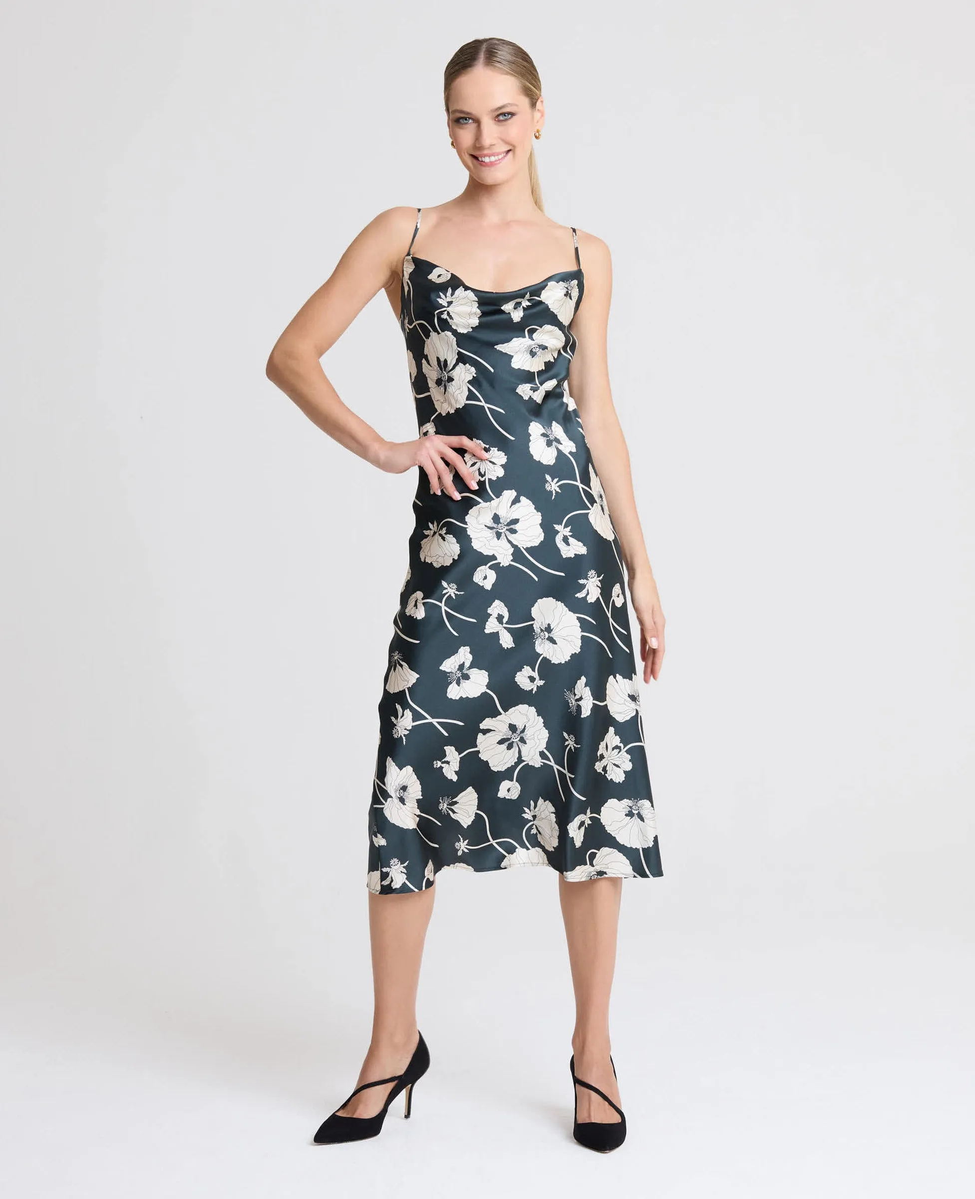 Poppy Liberty Print Silk Satin Bias Cut Slip Dress