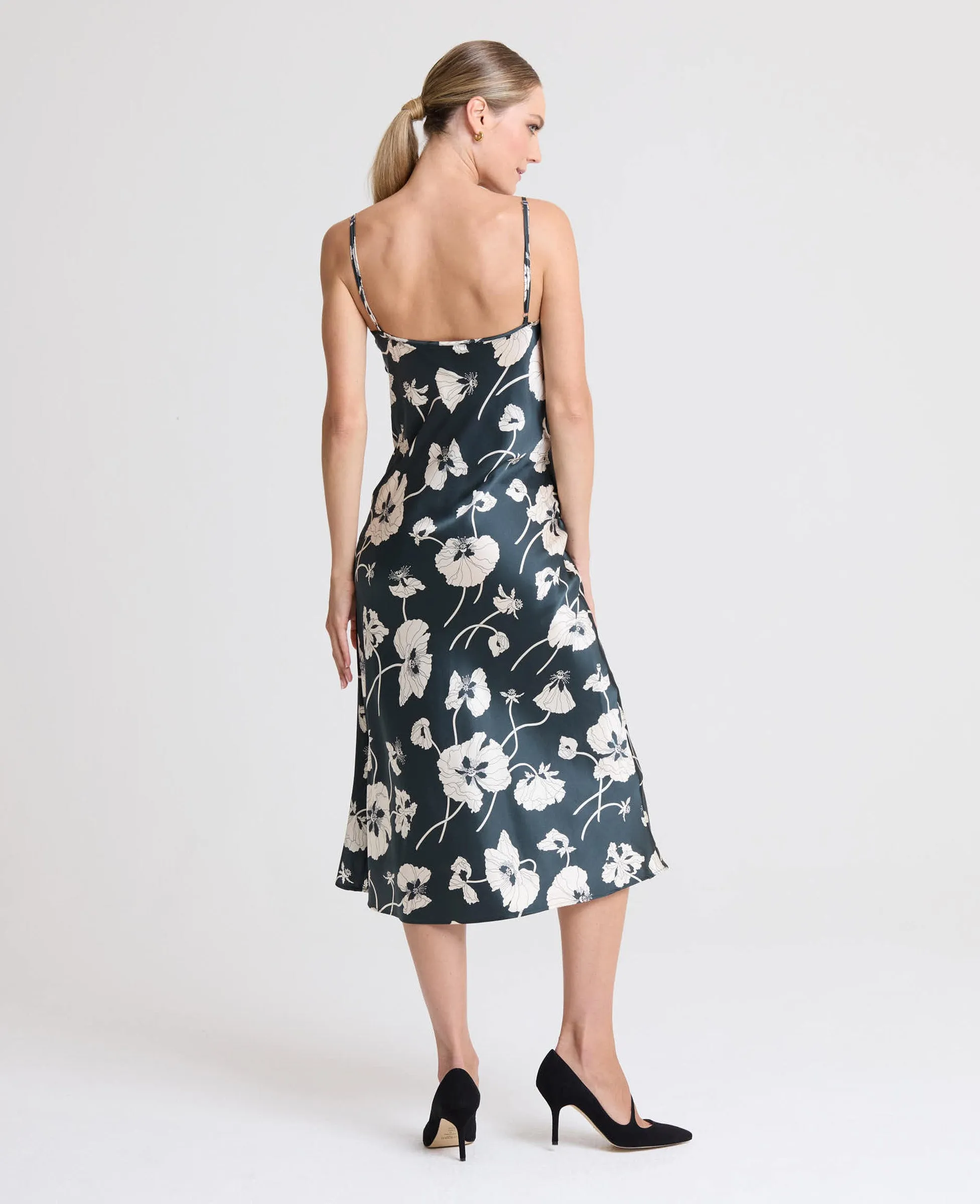 Poppy Liberty Print Silk Satin Bias Cut Slip Dress