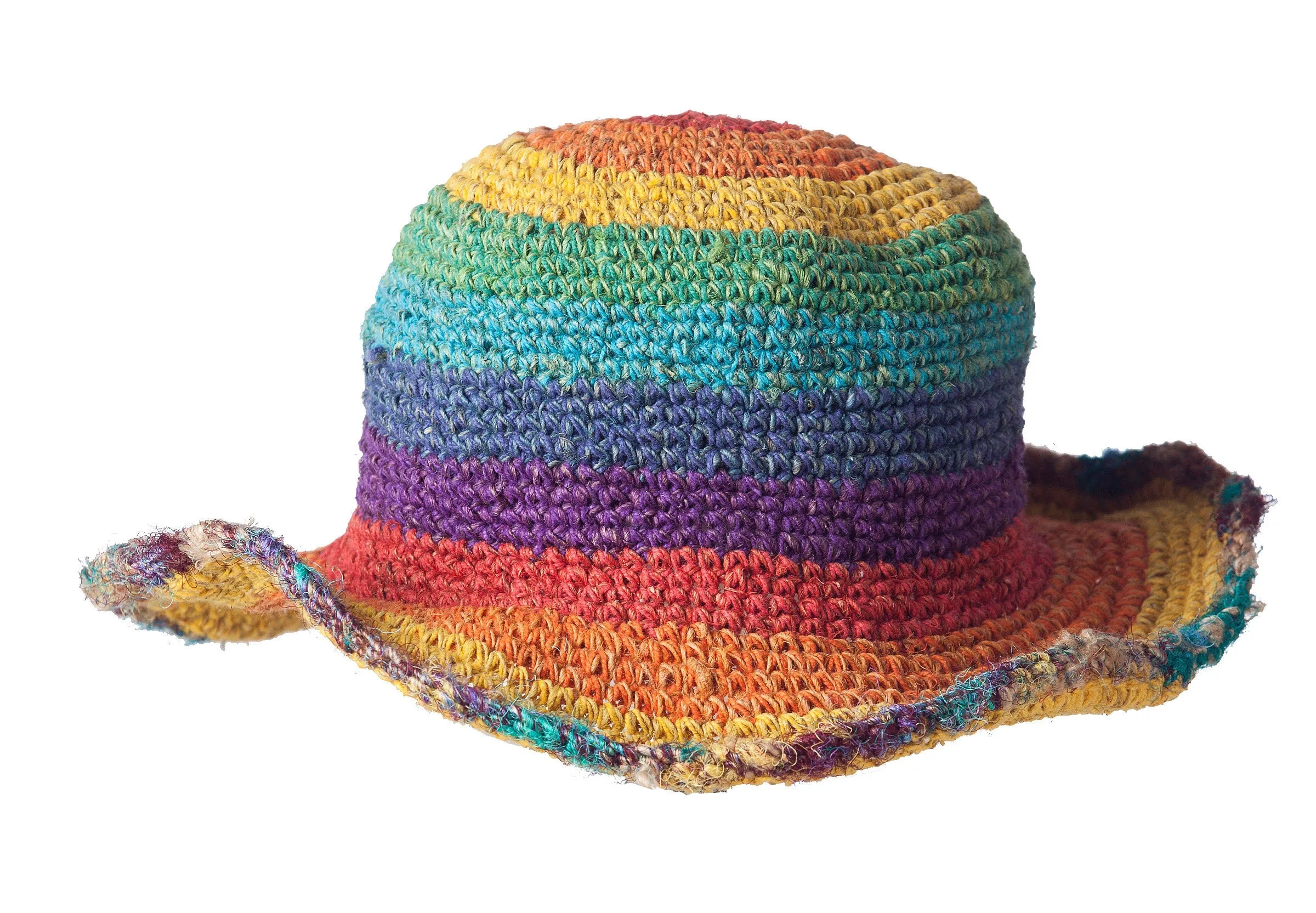 Rainbow Sun Hat, Multi-color Floppy Hat, Hemp/Cotton Blend, Wire Rim