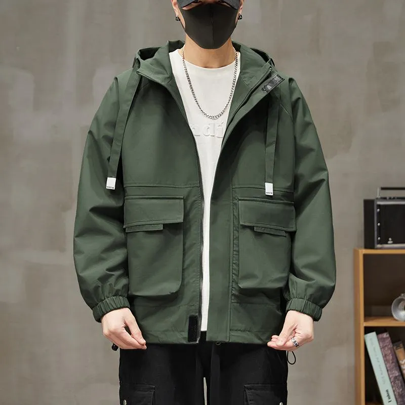 Raincoat Bellows Pocket Hooded Utility Jacket