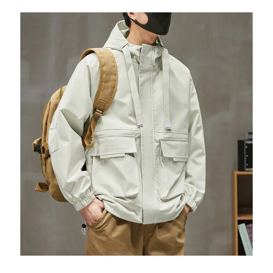 Raincoat Bellows Pocket Hooded Utility Jacket