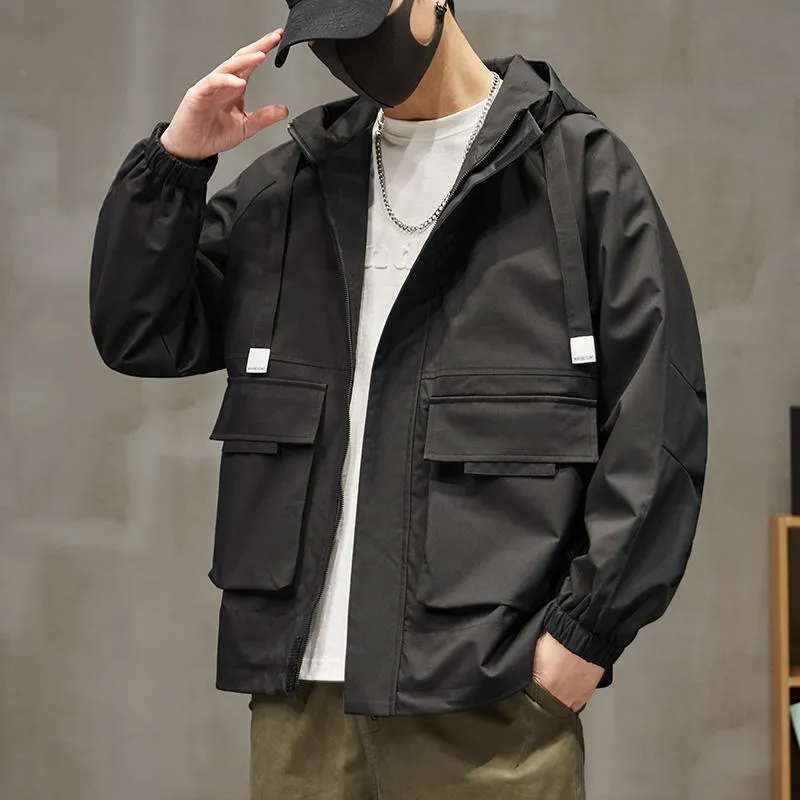 Raincoat Bellows Pocket Hooded Utility Jacket