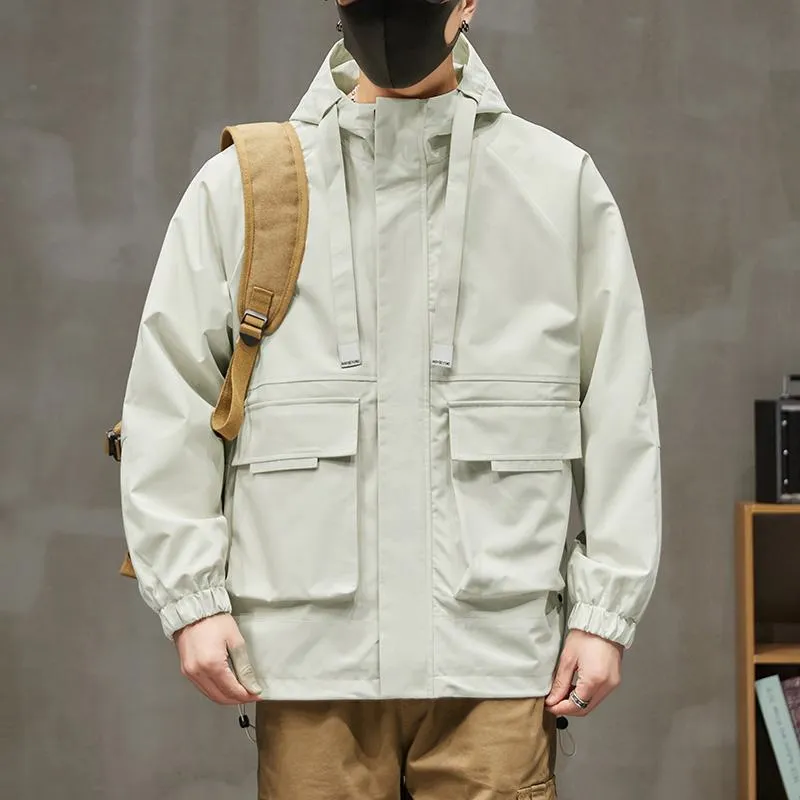 Raincoat Bellows Pocket Hooded Utility Jacket