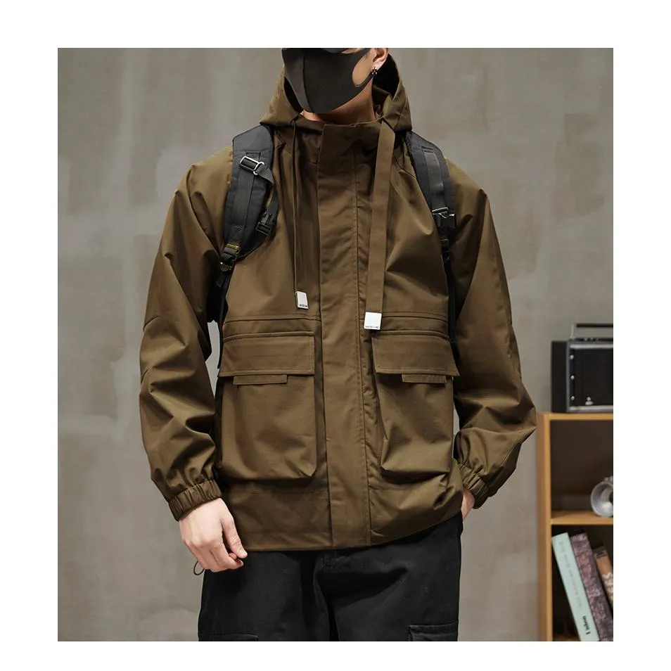 Raincoat Bellows Pocket Hooded Utility Jacket