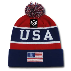 RapDom USA American Team Flag Beanie Patriotic Knit Pom Winter Ski Cap