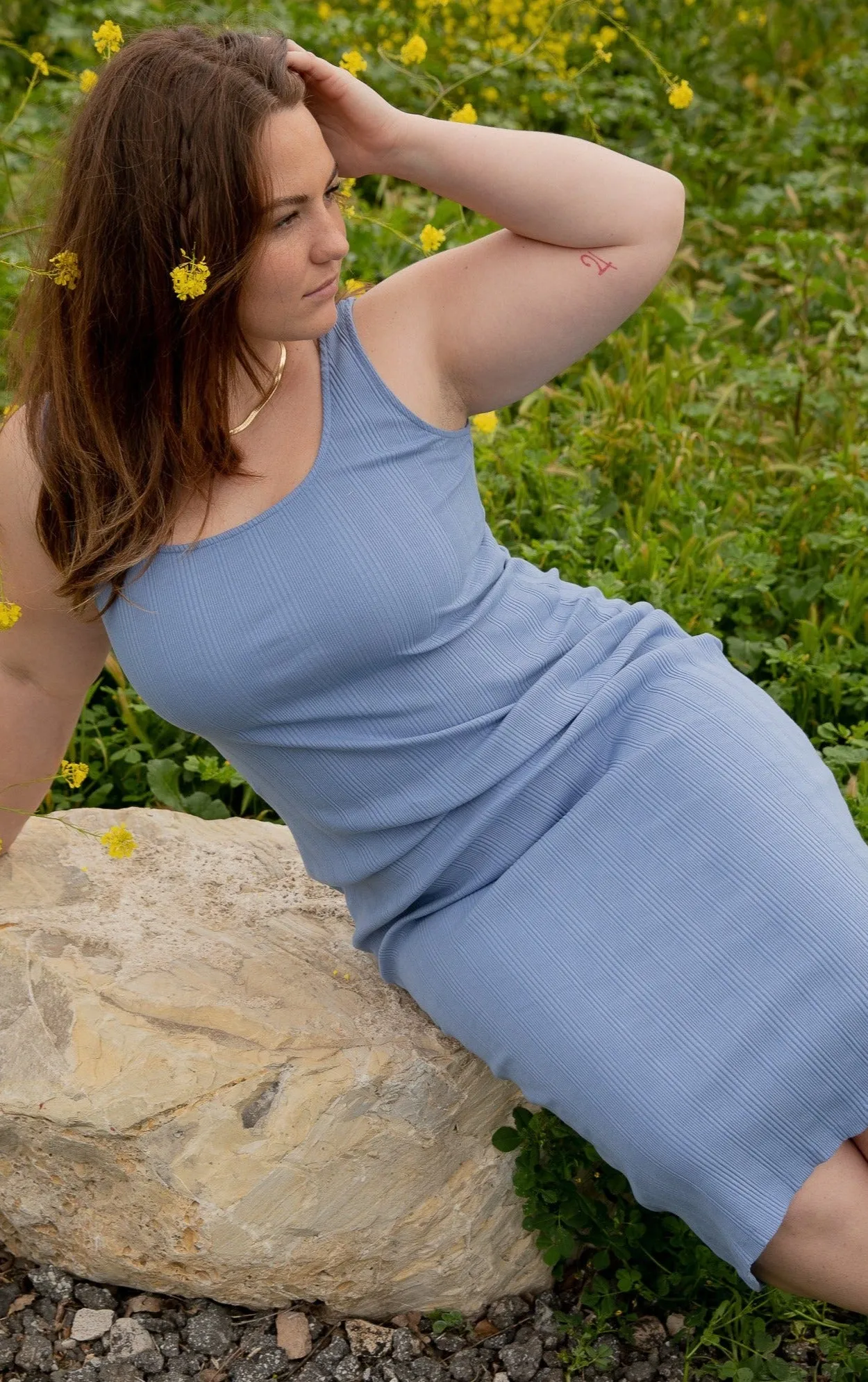 Revel Ribbed Midi Dress - Periwinkle