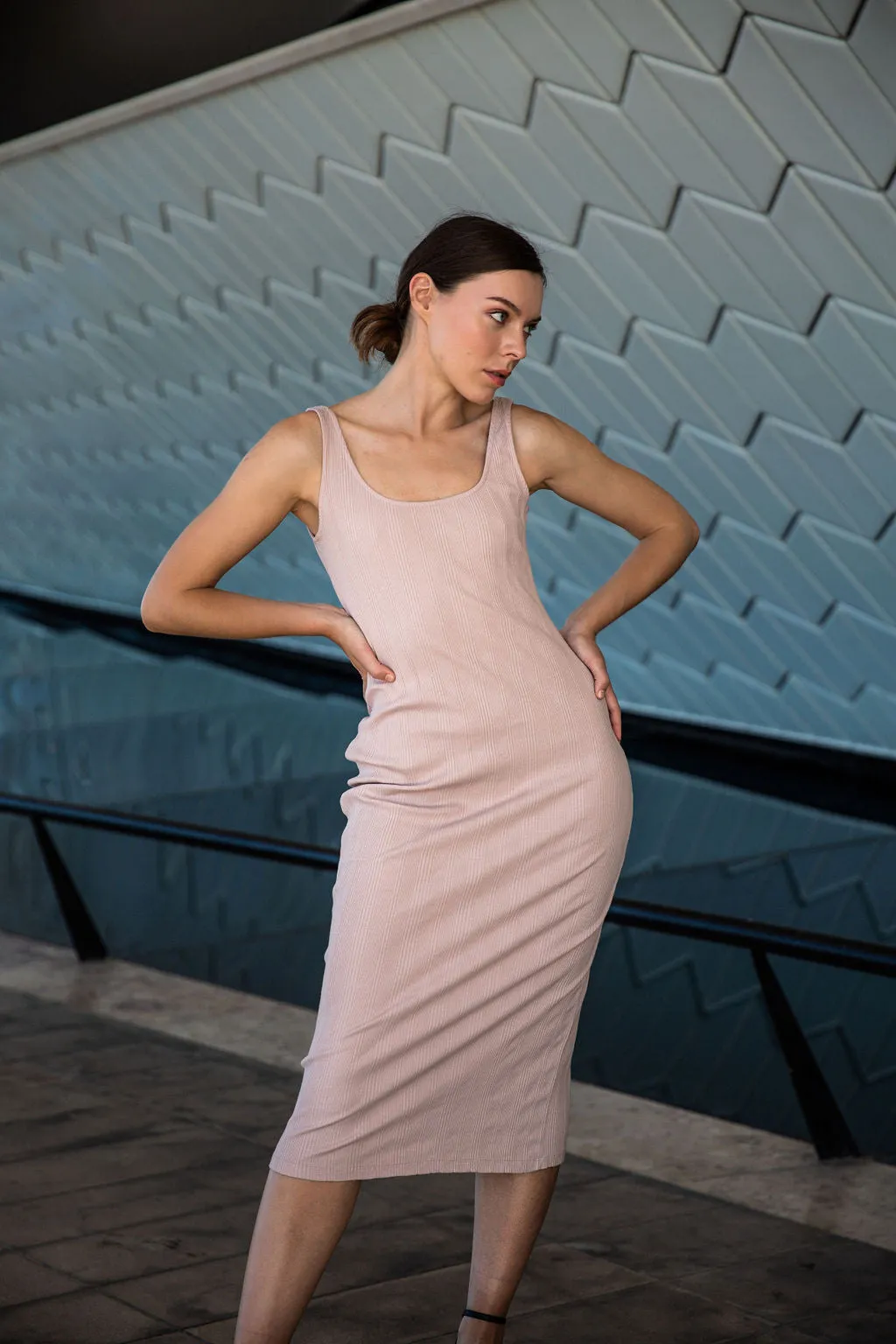 Revel Ribbed Midi Dress - Pink Salt