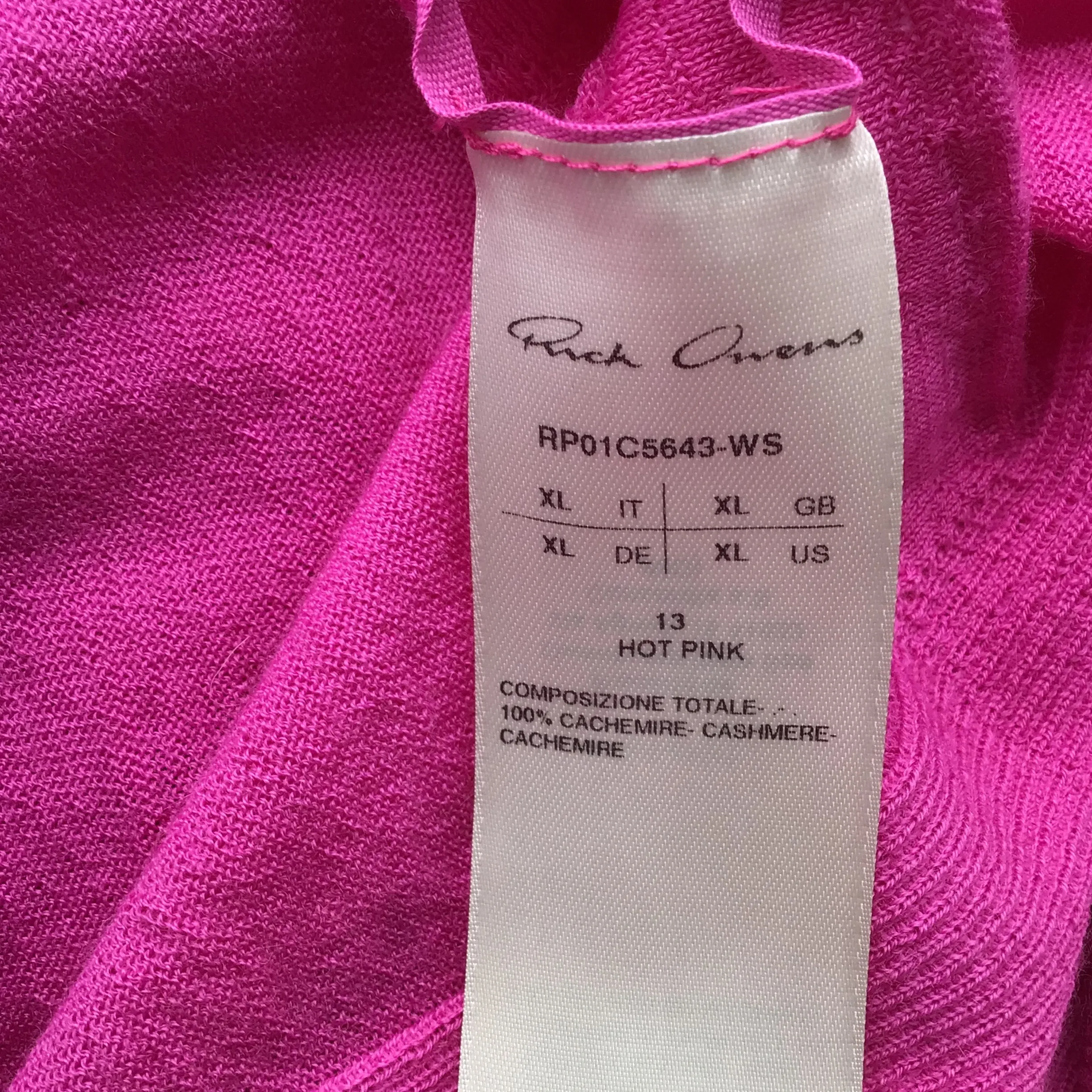 Rick Owens Hot Pink Open Long Cashmere Knit Cardigan Sweater