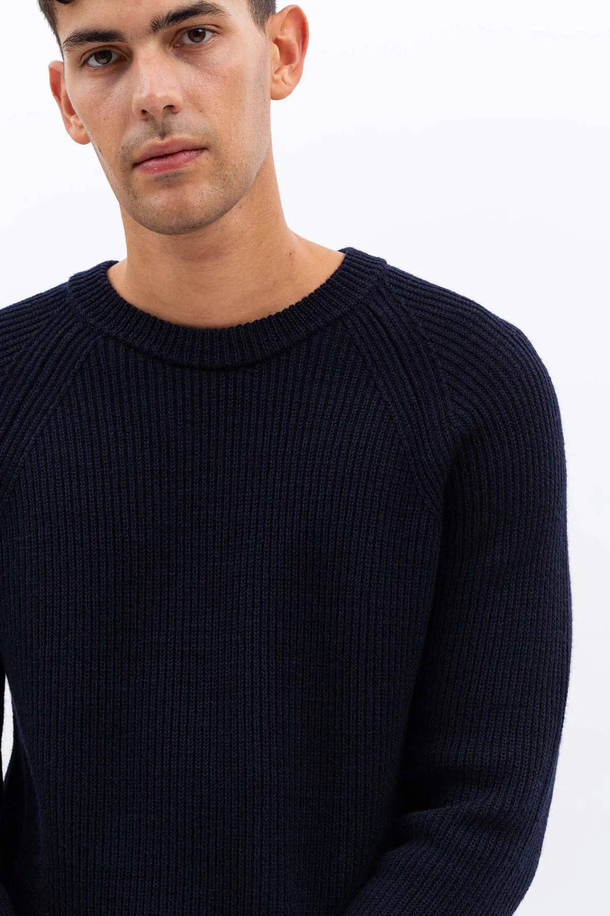 Roald Wool Cotton Rib Sweater - Dark Navy