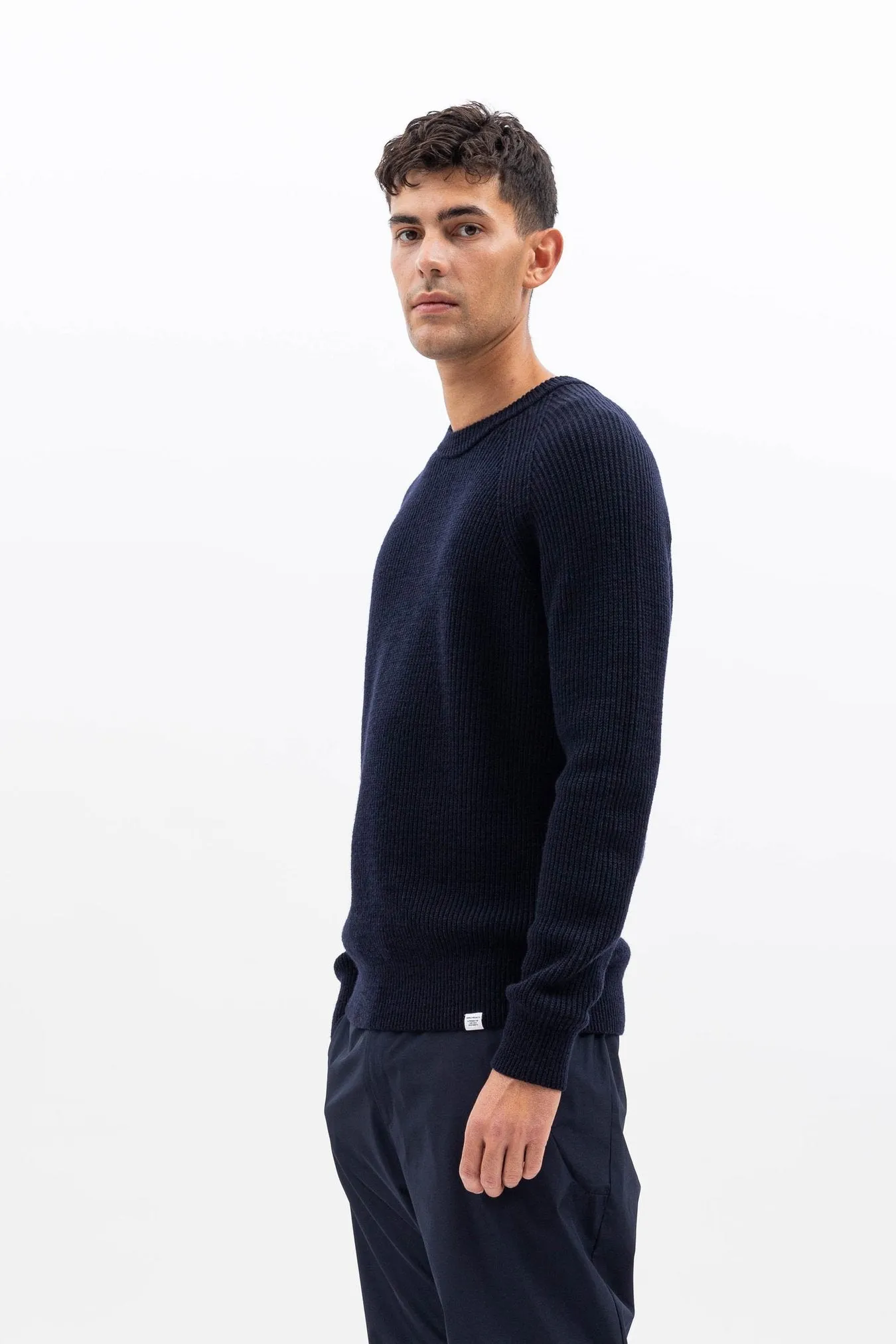 Roald Wool Cotton Rib Sweater - Dark Navy