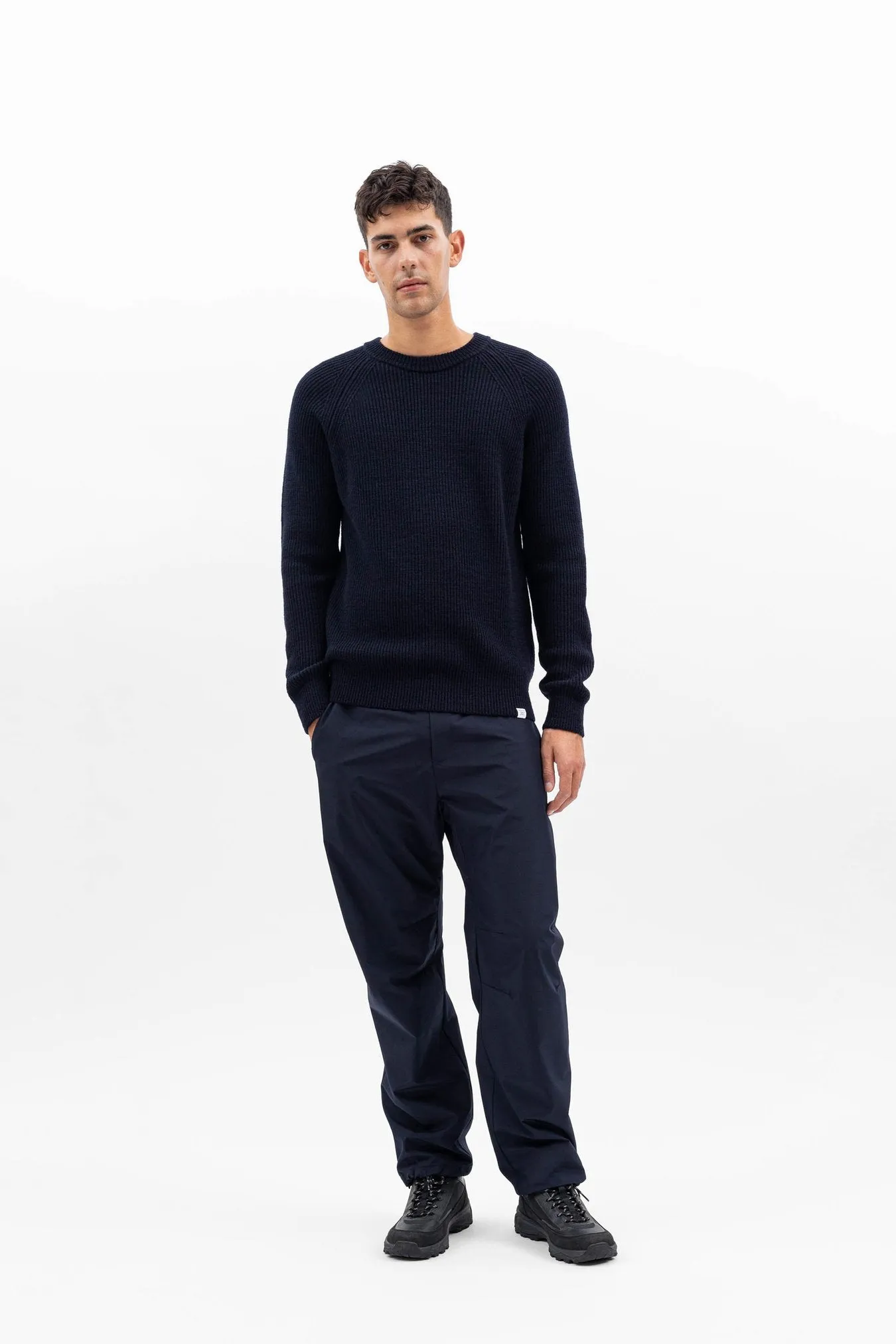 Roald Wool Cotton Rib Sweater - Dark Navy