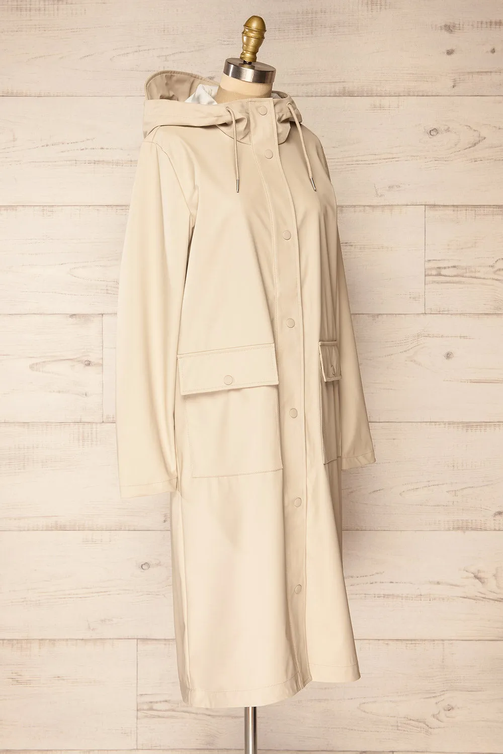 Rochester Beige | Button Up Hooded Raincoat