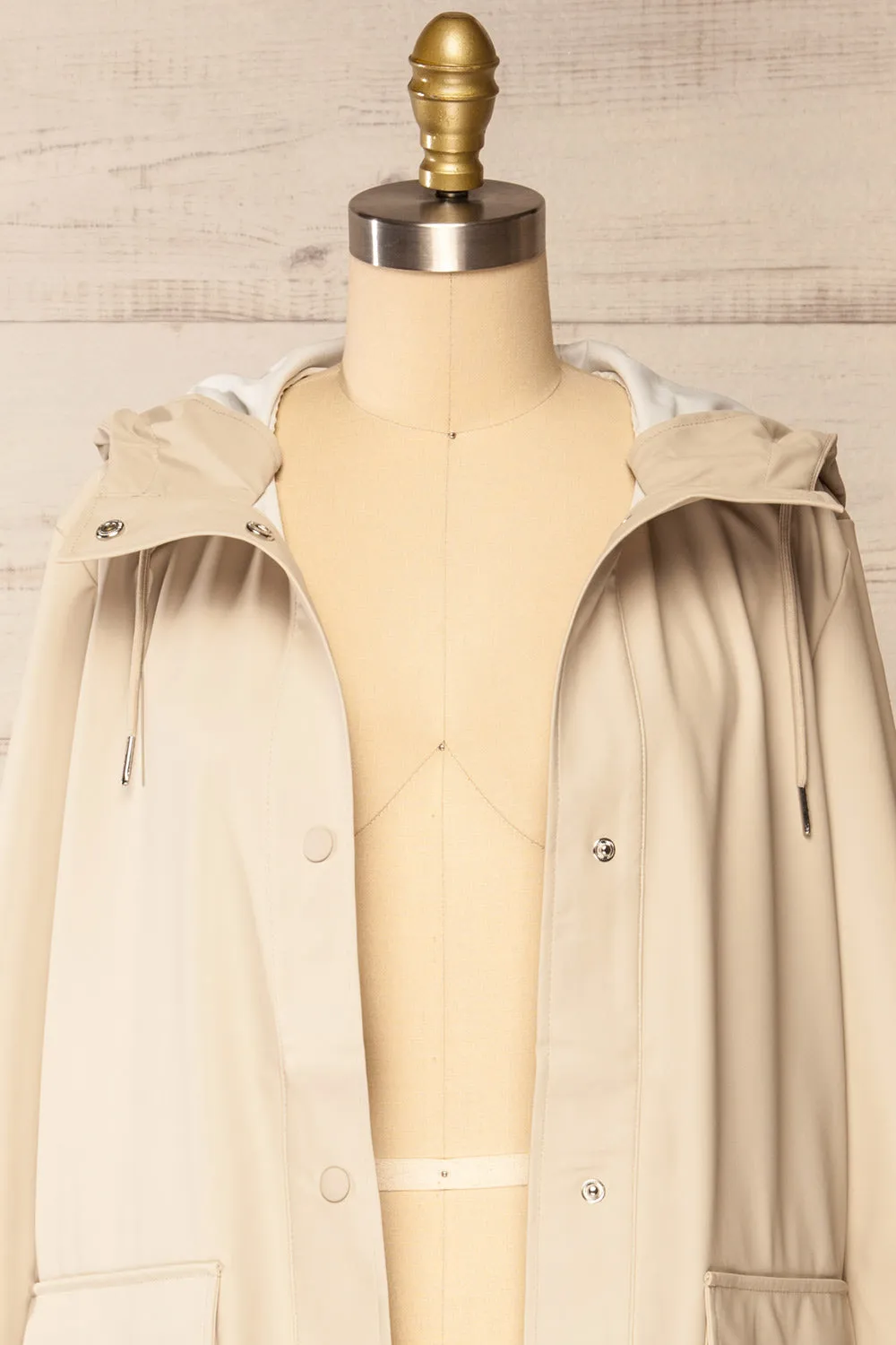 Rochester Beige | Button Up Hooded Raincoat