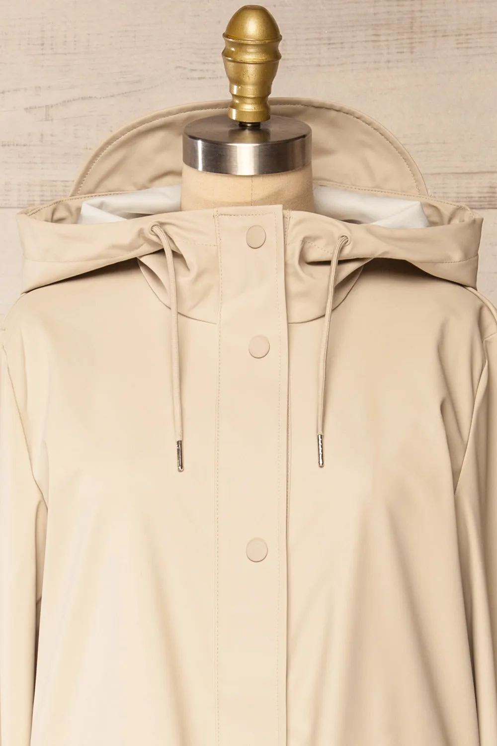 Rochester Beige | Button Up Hooded Raincoat