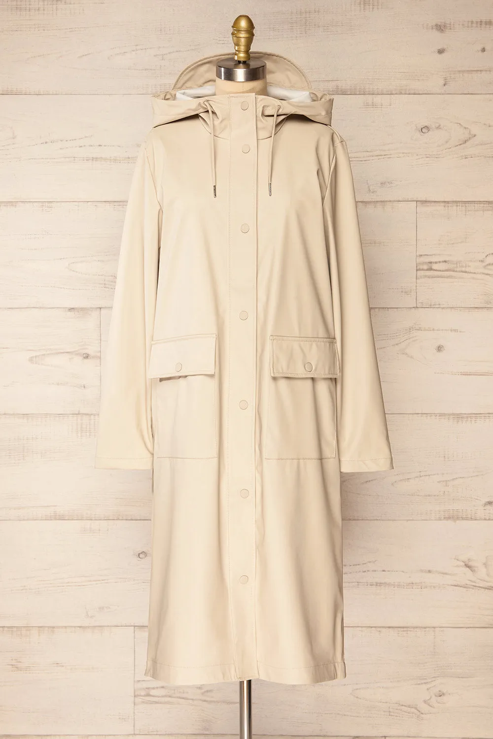 Rochester Beige | Button Up Hooded Raincoat